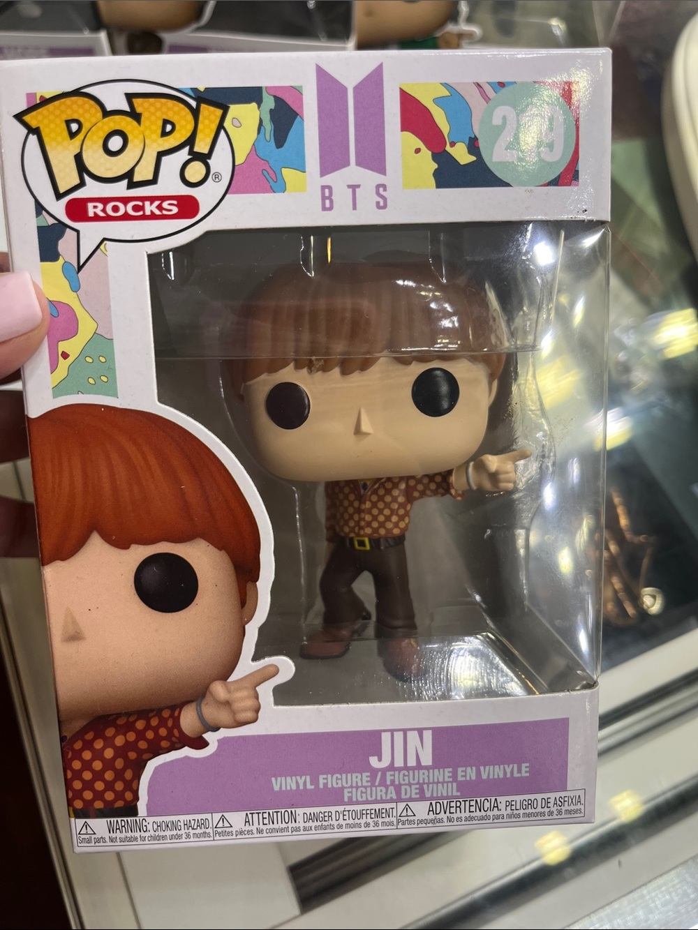 POP BTS Jin Vinyl Figure — Brown Hair, Red-Brown Shirt